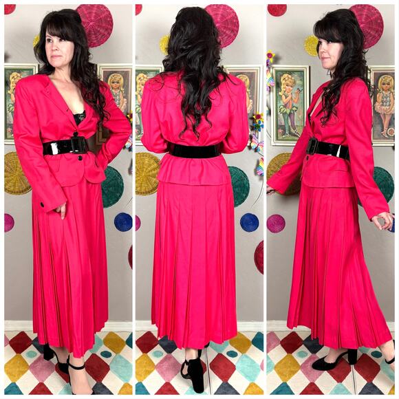 Vintage 1980s Hot Pink 2-Piece Jacket and Skirt Set - Picture 3 of 8